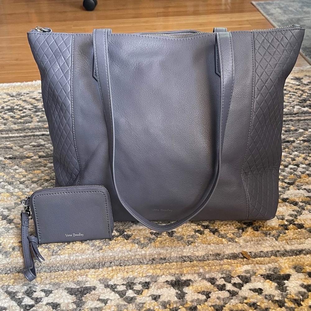 Vera Bradley Gray Leather Tote Bag with Wallet